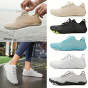 Resim Kadınlar İçin Hızlı Kuruyan Su Ayakkabısı, Nefes Alabilen Çizgili Kumaş Üst Yüzeyli, Tüm Mevsimlerde Kapalı Şekilde Spor Fitness Sneakerları, Açık Burunlu Plaj Doğa Bisikleti için Rahat ve Dayanıklı, Şeffaf Dış Tabana sahip 