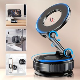 Resim 2025 Yeni Süper Güçlü Katlanabilir Manyetik Araba Telefon Tutucu, Mekanik Vakum Emiş Kupası, 360° Dönebilir Güçlü Mıknatıslı Tutucu, Araç Navigasyon Evrensel Tutucu, Araç Gösterge Paneli, Banyo Fayansları ve Cam Yüzeyler İçin Uygun 
