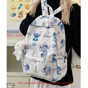 Resim Stitch & Arkadaşları Sırt Çantası - Hafif Naylon Seyahat Çantası, Peluş Tavşan, Çoklu Fermuar Cebi, Ayarlanabilir Askı, Okul, İş veya Sevgililer Günü Hediyesi için Mükemmel, Okul Sırt Çantası | Eğlenceli Tasarım | Dayanıklı Sırt Çantası 