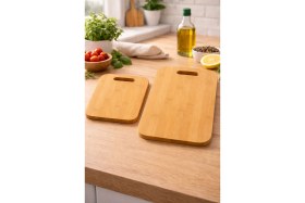 Resim Feyza Design Çift Bambu Kesim Tahtası, Neme ve Isıya Dayanıklı, Sağlıklı ve Şık Tasarım 
