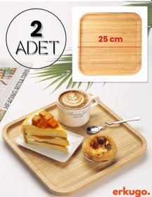 Resim 2 Adet Bambu Kare Servis Tabağı, Sunum Seti 25x25 Cm Bambu 