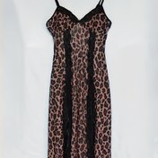 Resim Kadınlar İçin Leopar Desenli Dantel Detaylı Bodycon Elbise - Seksi İnce Askılı Yan Yırtmaçlı Gecelik, Esnek Polyester-Spandeks Karışımı, Makinede Yıkanabilir Her Mevsim Ev Kıyafeti 