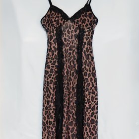 Resim Kadınlar İçin Leopar Desenli Dantel Detaylı Bodycon Elbise - Seksi İnce Askılı Yan Yırtmaçlı Gecelik, Esnek Polyester-Spandeks Karışımı, Makinede Yıkanabilir Her Mevsim Ev Kıyafeti 