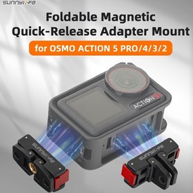 Resim Sunnylife Manyetik Hızlı Çıkarma Adaptörü DJI Osmo Action 5 Pro/4/3/2 için - Çift Arayüzlü, Alüminyum Alaşımlı Pençe Toka & Boyun Askıları, Motosiklet Montajları, Başlıklar & Daha Fazlası için Katlanabilir Tasarım ile Çok Yönlü Genişletme Aksesuarı 