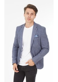 Resim Sposo 5126 Dar Kalıp Yarım Astarlı Mavi Erkek Blazer Ceket Mavi 