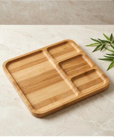 Resim 4 Bölmeli Bambu Kare Sunum Tabağı Kahvaltı Tabağı 28 Cm 28x28 