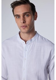 Resim Tudors Erkek Slim Fit Dar Kesim Uzun Kollu %100 Pamuk Keten Doku Hakim Yaka Beyaz Gömlek-26932 Beyaz 