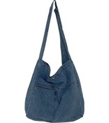 Resim Geeksen Öğrencilik İçin Yıkama Denim Çanta - Büyük Kapasiteli Tek Omuz Çapraz Çantam, Mavi Renk Mavi 