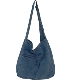 Resim Geeksen Öğrencilik İçin Yıkama Denim Çanta - Büyük Kapasiteli Tek Omuz Çapraz Çantam, Mavi Renk Mavi 