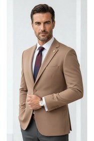 Resim Plus Scorpion Erkek Slim Fit Çift Düğme Çift Yırtmaçlı Blazer Ceket - Premium Dokulu Kumaş 