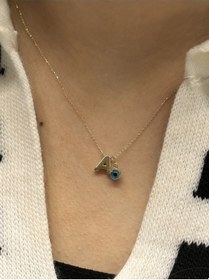 Resim Altın Nazar Boncuklu A Harfli Zincir Sarı 