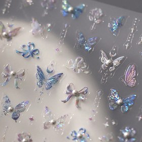 Resim 5D İnci Kelebek Tırnak Manikür Sticker Holografik Kristal Peri Gül Çiçekleri Fiyonk Yapışkan Çıkartmalar Büyü Bahar Folyoları Sarma Tırnak Çıkartmaları 
