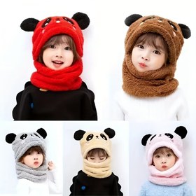 Resim Çocuklar için Panda Nakışlı Unisex Peluş Şapka, Boyun Isıtıcısı ile, %100 Pamuk Esnek, Hafif, Elde Yıkanabilir, Şükran Günü Hediyesi, Erkek ve Kız Çocukları için Rahat Kulak Koruma Şapkası 