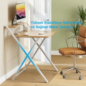 Resim Ayz Bodo Metal Ayaklı Laptop Masası Katlanır Çalışma Masası Raflı Masa Katlanır Laptop Sehpası Siyah - Beyaz 