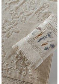 Resim 2'li Nakışlı Jakarlı Kadife El Yüz Havlusu - %100 Pamuk - Kapuçino Cappuccıno Cappuccino 