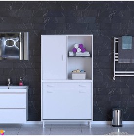 Resim Eliusta Liora Beyaz Çok Amaçlı Banyo Dolabı 95 Cm Genişliğe Sahip 95x171x32,5 Cm Üç Sepetli 2 Raflı Dolap Beyaz 