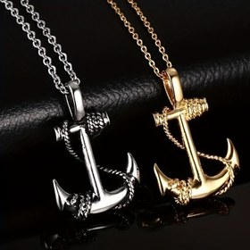 Resim 1Pc Vintage Boy's Navy Anchor Hip Hop Titanyum Çelik Çapa Kolye, Gençler Aksesuarları Noel Doğum Günü Parti Hediyesi 