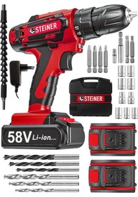 Resim Steiner V-Tech 58 V 5 Ah Darbeli Şarjlı Çiftakülü Vidalama Matkap Kırmızı 