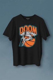 Resim Siyah T-shirt Mf Doom Basketbol Hip Hop Rap Maske Mask Baskılı Tişört Unisex T-Shirt 