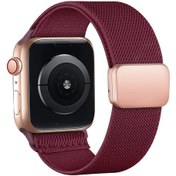 Resim Manyetik Döngü iOS Watch Uyumlu Band 40mm 44mm 45mm 49mm 41mm 38mm Scrunchie Naylon Wine 38mm 40mm 41mm 