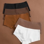 Resim 5'li Şık Dikişsiz Orta Bel Kadın Külotları - Nefes Alabilir, Esnek Naylon Karışımlı İç Çamaşırı, Düz Renk, İç Giyim & Lingerie 