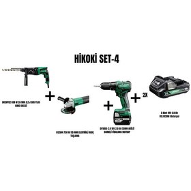 Resim Hikoki Set-4 830W 26 MM 3.2J Sds Plus Kırıcı Delici + 730W 115 MM Elektrikli Avuç Taşlama + 55NM Akülü Darbeli Vidalama Matkap 