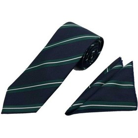 Resim Brianze 7.5 Cm Lacivert Yeşil Beyaz Çizgili Kravat Mendil Set Lacivet 