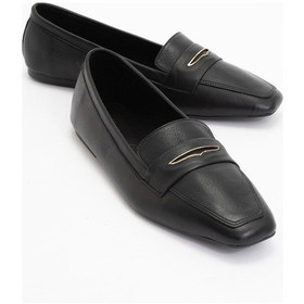 Resim Irıdessa Siyah Cilt Hakiki Deri Tokalı Küt Burun Kadın Loafer Ayakkabı SİYAH CİLT 