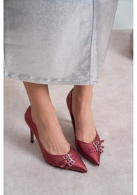 Resim Smarty Bordo Desenli Kemer Detay Kadın Ince Topuklu Ayakkabı Bordo 