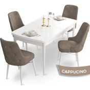 Resim Canisa Concept Taç Serisi, 80X132 Açılabilir Beyaz Mutfak Masa Takımı , 4 Sandalye, Gold Halkalı 