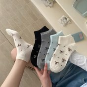Resim Karışık Renk 4 Çift Yay Kısa Çorap - HY - Kadınlar Bahar ve Yaz İnce Basit Çok Yönlü Yay Çizgili Nefes Alabilen Moda Çorap 