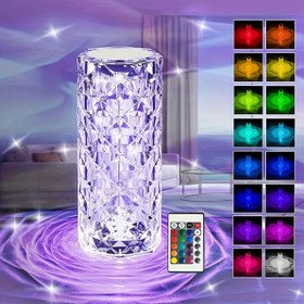 Resim 1 adet USB Şarj Edilebilir Gül Kristali Masa Lambası, 500mAh Lityum Pil, 3 Renk ve 16 Renk + Uzaktan Kumanda Dokunmatik Kontrol, USB Şarj Kablosu ile, Ev Atmosfer Lambası, Yatak Odası Atmosfer Lambası, Oda Gece Lambası, Festival Doğum Günü Hediyesi, Okul Mevsimi Başlangıcında Temel İyi Bir Hediye 