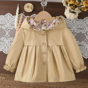 Resim Kızlar için Günlük Kapüşonlu Ceket - Çiçekli Astarlı, Düz Renk Uzun Kollu Düğmeli Mont, İlkbahar & Sonbahar İçin Hafif Esnemez Kumaş, Günlük Kullanım İçin Mükemmel, Düğmeli Kapatma, Dayanıklı Çocuk Giyim 