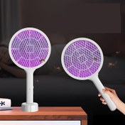 Resim 1 adet USB Şarj Edilebilir 2'si 1 Arada Elektrikli Sivrisinek Vurucu Tabanlı - Kompakt İç Mekan Böcek Öldürücü, Beyaz ve Mor Tasarım, 300mAh Pil, Dahili Şarj, Ev Kullanımı için Etkili, Evdeki Haşere Yönetimi | Şık Izgara Tasarımı | Enerji Verimli Izgara 