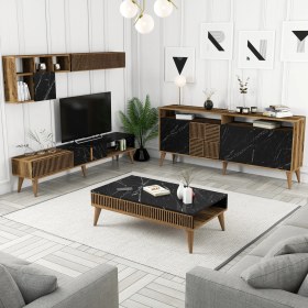 Resim Variant Milan 3 Lü Salon Takımı - Ceviz / Siyah Mermer 