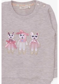 Resim Breeze Kız Çocuk Sweatshirt Sevimli Hayvancıklar Baskılı 1.5-5 Yaş, Bej Melanj-bej Melanj Bej Melanj 