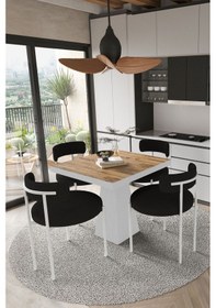 Resim Avvio Milena Beyaz Lake Mdf Ayak 90x90 Yemek Masası Mutfak Masası 4 Kişilik Masa Takımı Teddy Sandalye Akça 