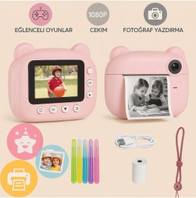 Resim İMEXTECH Cmr14 Pembe Dijital Video Fotoğraf Çocuk Kamerası Anlık Termal Resim Kağıt Baskılı Yazıcı 