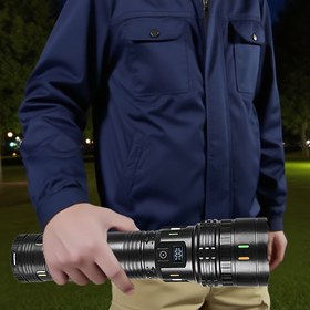 Resim Ultra Parlak Uzun Menzilli Kemer Lambası, 4 Mod, Geniş Dahili Kapasyite ile Sürekli Çalışma, 4 İşık Türü ve Akıllı Şarj Göstergesi. Type-C Șar ̇ 