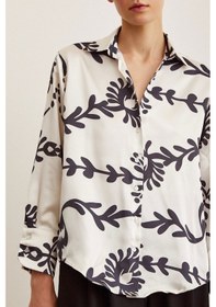 Resim Never More Desenli Saten Gömlek Siyah 