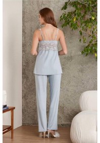 Resim Pierre Cardin Dantelli Sabahlıklı Penye Pijama Takımı Mist 001 