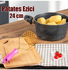 Resim Porsima Paslanmaz Metal Patates Ezici Patates Ezeceği 24cm Mor 