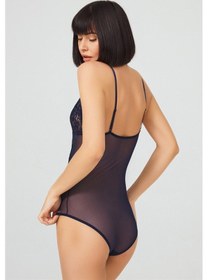 Resim Cottonhill Lacivert Çıtçıtlı Dantelli Transparan Balensiz Bodysuit Lacivert 