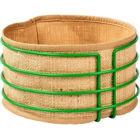 Resim Yeşil Paslanmaz Yuvarlak Ekmek Sepeti Jüt Kumaş, Lüks Sunum Sepeti - Çok Amaçlı Metal Yeşil 