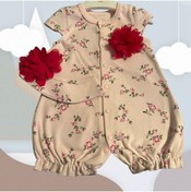 Resim Jabi Jabi Çiçek Desenli %100 Pamuklu Şapkalı Çıt Çıtlı Barbatoz Pembe Bebek Tulum 
