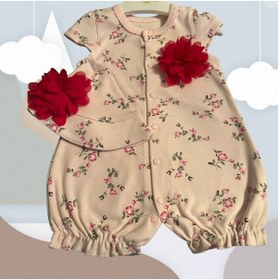 Resim Jabi Jabi Çiçek Desenli %100 Pamuklu Şapkalı Çıt Çıtlı Barbatoz Pembe Bebek Tulum 