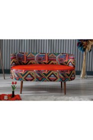 Resim Azra Mobilya Sydney Modern Ikili Koltuk Kanepe | Modern | Patchwork Kumaş | Turuncu 