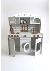 Resim Beyaz Boyalı Ahşap Oyuncak Mutfak Servis Seti 