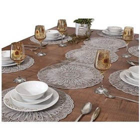 Resim Amerikan Servis 12 Kişilik Venezia Gri Supla Ve Runner Set 13 Par Bej 