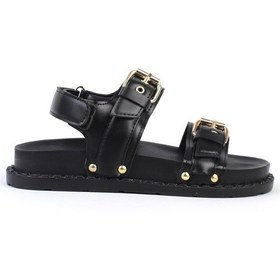 Resim Shoetek Tarisa Kadın Sandalet Bantlı Tokalı Siyah Deri Siyah 